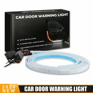 2 IN 1 Safety Car Door LED Warning Lamp Welcome Lights Strip Strobe Waterproof