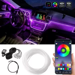 Car LED Interior Strip Light, 16 Million Colors 5 in 1 with 6 Meters Fiber Optic, Multicolor RGB Sound Active Automobile Atmosphere Ambient Lighting Kit - Wireless Bluetooth APP Control