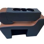 Wooden Car Center Armrest Cum External Seat Console for Innova Crysta 7 seater (Black/Tan)