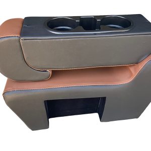 Wooden Car Center Armrest Cum External Seat Console for Innova Crysta Black and DarkTan