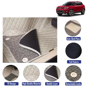 7D Floor Mats Suitable For Mahindra XUV 300, Model Year : 2019 Onwards, Color : Beige, PVC, Complete Set Of 3 Piece
