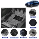 7D Floor Mats Suitable For Tata Safari – 6 Seater, Model Year : 2021 Onwards, Color : Black, PVC, Complete Set Of 4 Piece