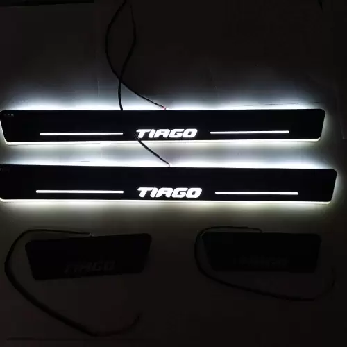Tata Tiago 2020 Car Door LED Footstep Light Scuff Sill Plate Guards in Matrix Moving Light Effect