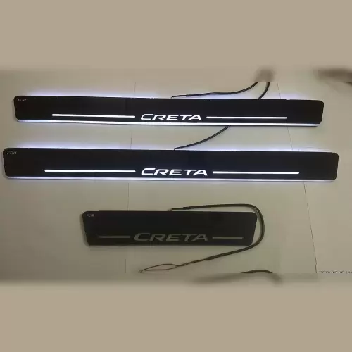 Hyundai Creta 2015-2018 Door Foot LED Mirror Finish Black Glossy Scuff Sill Plate Guards