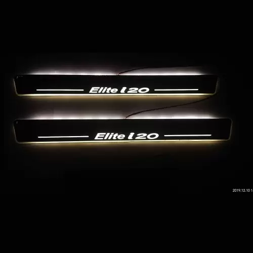 Hyundai i20 Elite 2014-2018 Door Foot LED Mirror Finish Black Glossy Scuff Sill Plate Guards