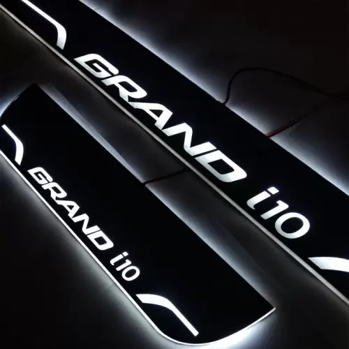 Hyundai Grand i10 Door Foot LED Mirror Finish Black Glossy Scuff Sill Plate Guards
