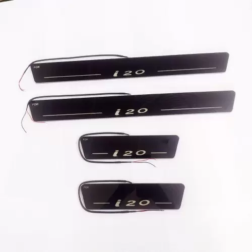 Hyundai i20 2020 Onwards Door Foot LED Mirror Finish Black Glossy Scuff Sill Plate Guards