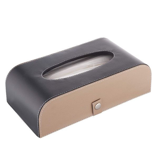 Handcrafted Leather Tissue Box Holder Car Tissue Box 1Pcs (BEIGE & Brown)