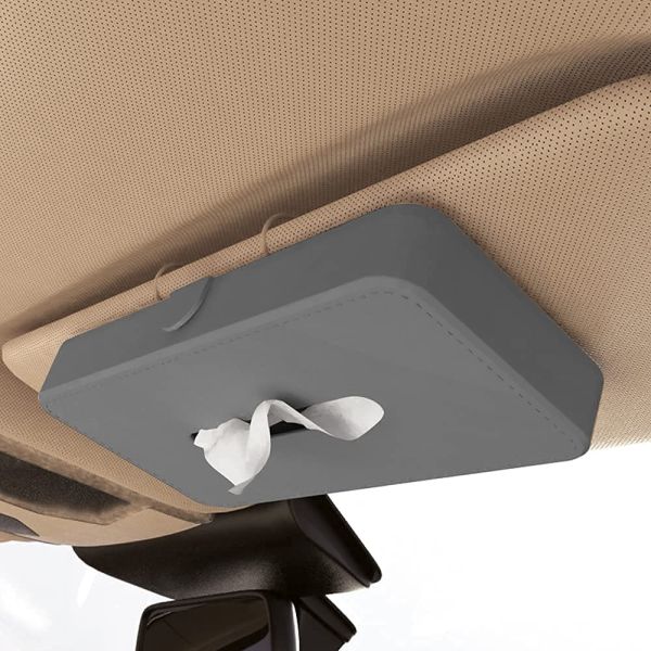 Easy Reach Car Tissue Box Holder Universal Fit On Car Sun Shade & Back Seat (Grey)
