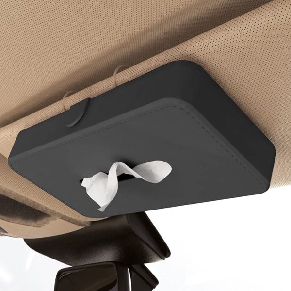 Easy Reach Car Tissue Box Holder Universal Fit On Car Sun Shade & Back Seat (Black)