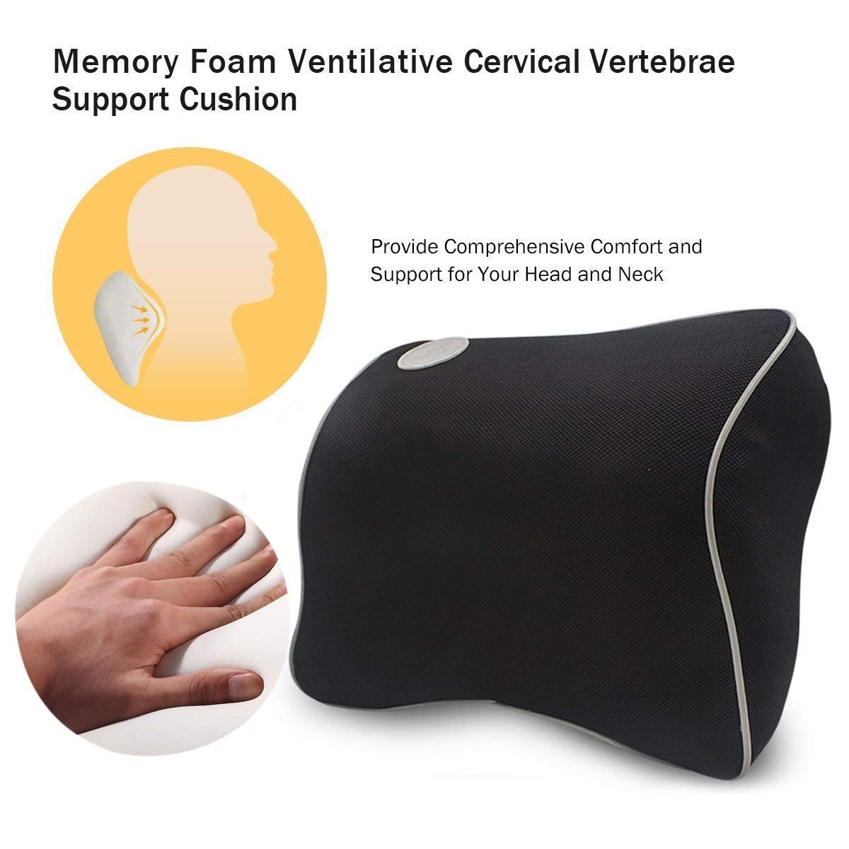 Memory Foam Car Headrest Pillow for Neck Support/Adjust Sitting Position/Pain Relief (Black)