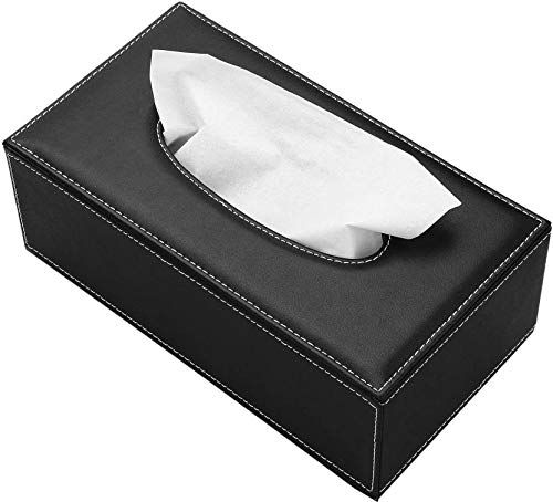 Leatherette Tissue Box Holder for Home Office, Car Automotive Decoration. (Black)