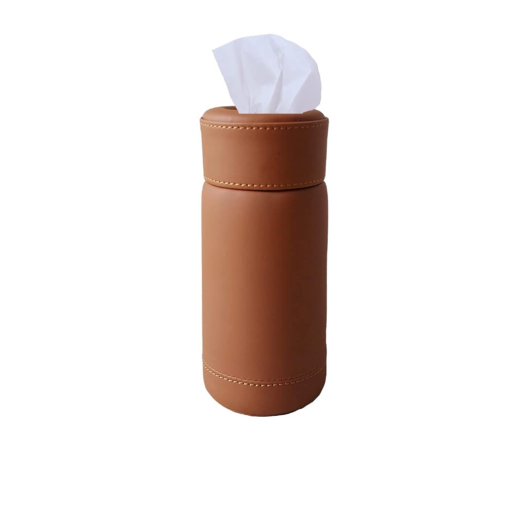 PU Leather Tissue Box Holder for Home Office, Car Automotive Decoration. (Tan)