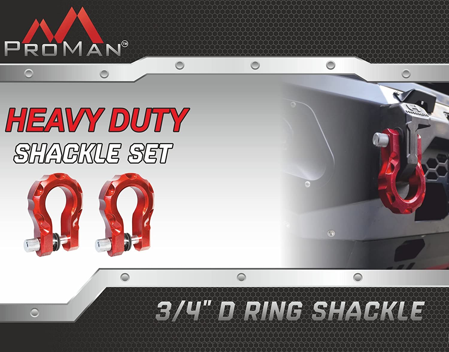 ProMan Aluminum D-Shackles Set Heavy Duty 5T, Set of 2